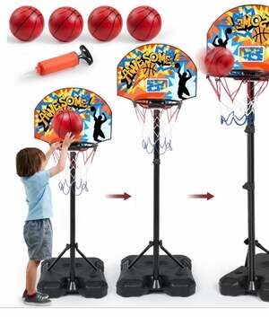JOYFY 2.8 ft-6.2 ft Adjustable Kids Basketball Hoop with 4 Balls